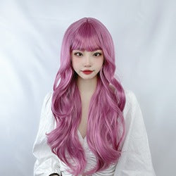 Female Small Body Wave Long Curly Hair Cosplay Anime Air Bangs Lolita Wig Synthetic Headband Heat Resistant