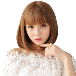 Short Straight Bob Burgundy Brown Hair Coolhair Wig With Bangs Brown Synthetic Wig Heat Resistant Fiber Fluffy Hair