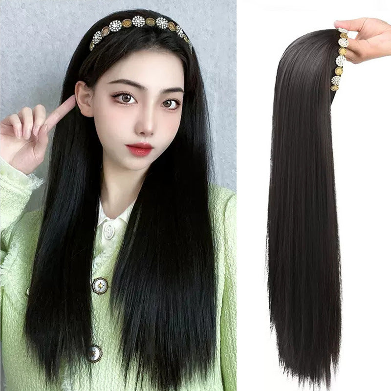 Coolhair Wig for Women Fishbone Braid Headband Half Headpiece Synthetic Fiber Long Curly Hair