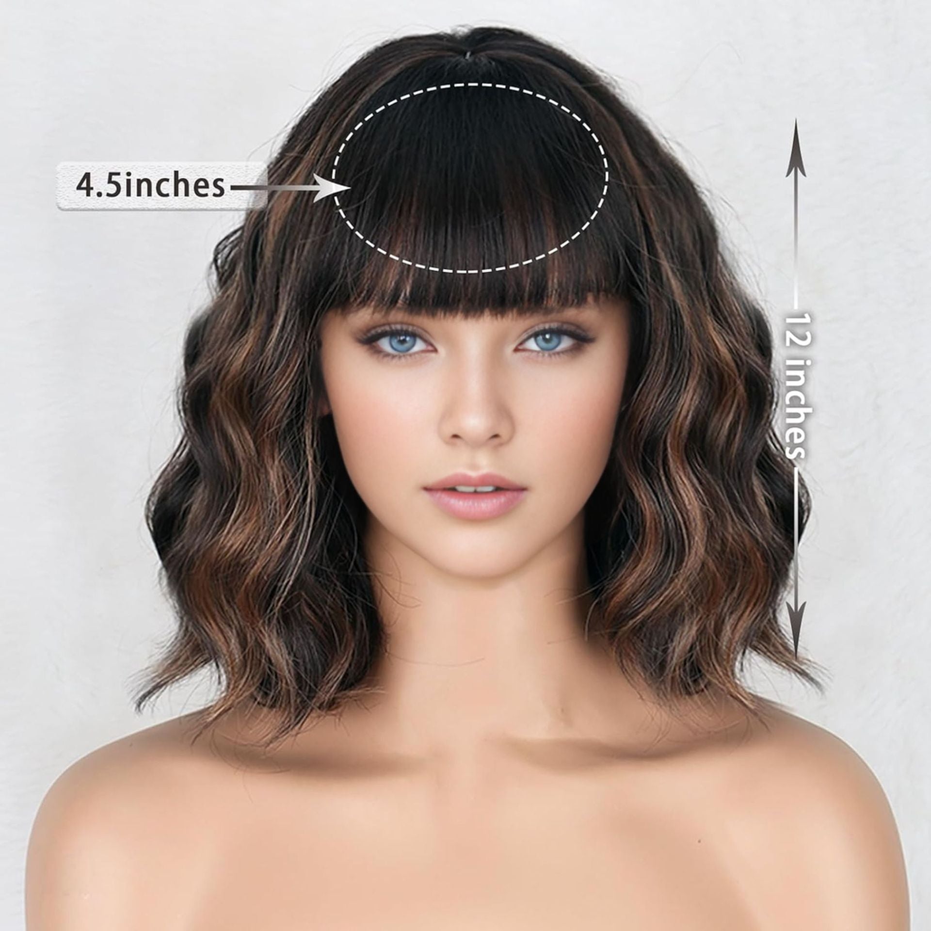 Coolhair Wig Water Wave Synthetic Hair Wig with Bang Middle Part Simulated Scalp High-Temperature Heat Resistant Fiber Women Wig