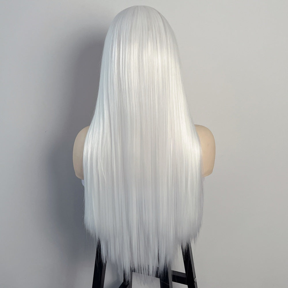 High-Grade Fiber Synthetic Wig Long and Loose Straight White Hair Coolhair Wig Elastic Breathable Cap with Rose Mesh