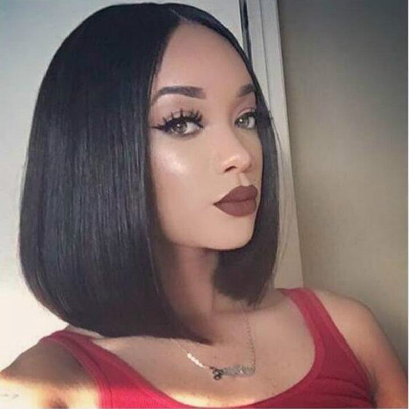 European American Fashion Short Straight Bob Wig Women Coolhair Dark Brown Natural Hairline 100% Density High Temperature