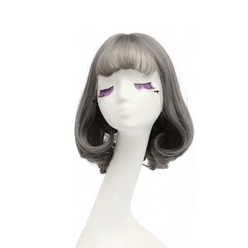 Coolhair Wig Natural Curly Synthetic Women's Wigs with Long Bangs White Stock Colored Short Bob Stylish