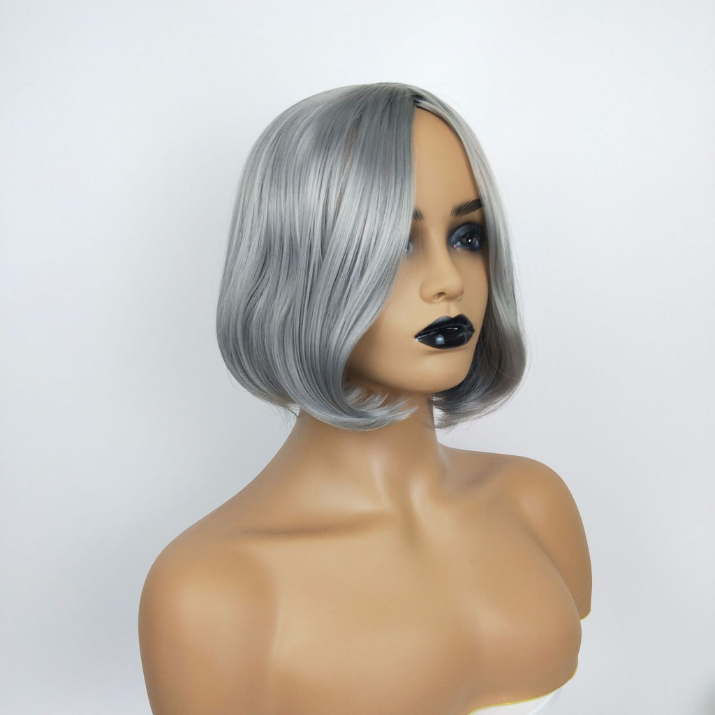 Coolhair Wig 13*6 Lace Wig Gray Silver Mix High Quality Smooth Fiber Bob Short Straight Hair Soft Breathable Real Photo