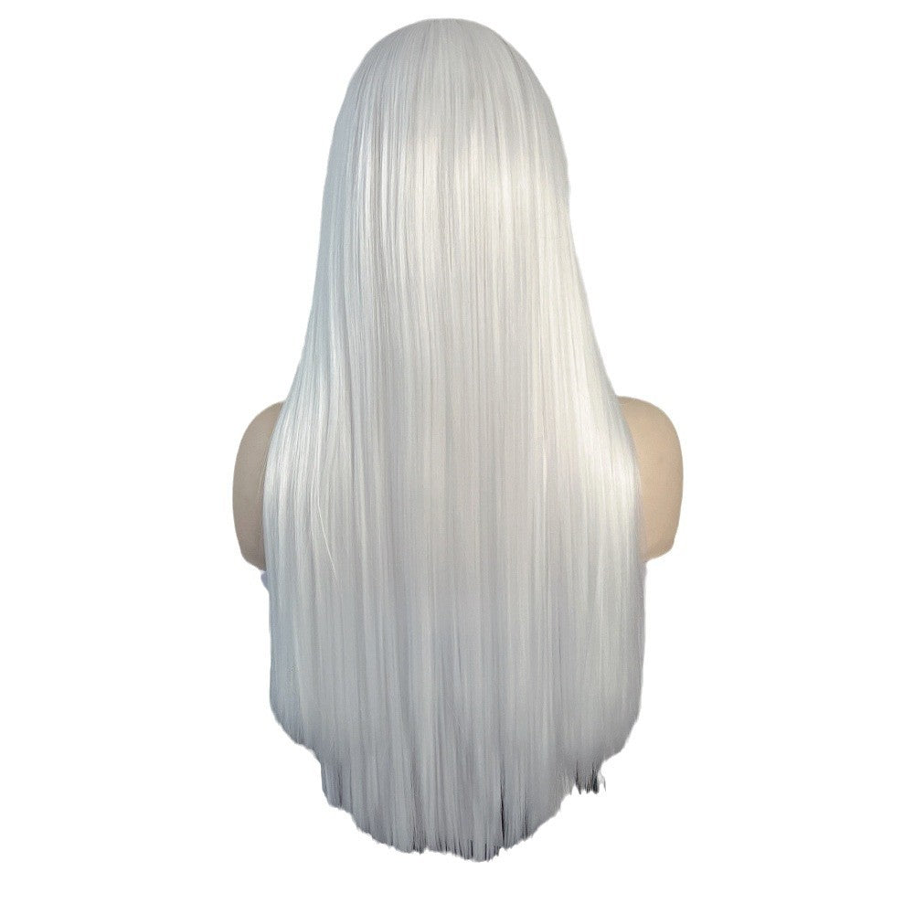 High-Grade Fiber Synthetic Wig Long and Loose Straight White Hair Coolhair Wig Elastic Breathable Cap with Rose Mesh