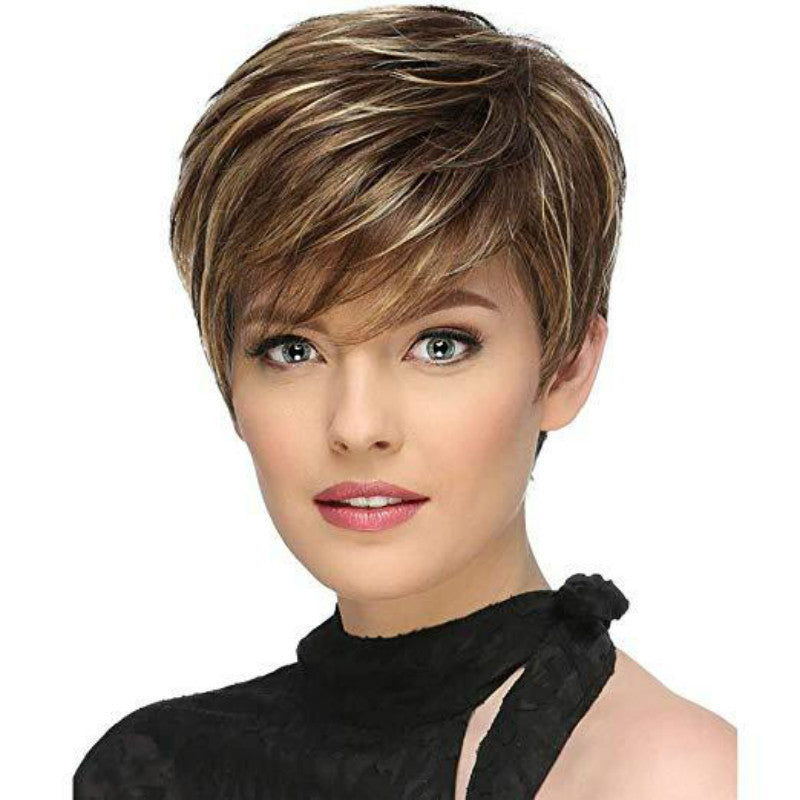 Cheapest Heat Resistant Fiber Synthetic Wigs Highlight Pixie Cut Short with Fringe Made Coolhair Wig Vendor