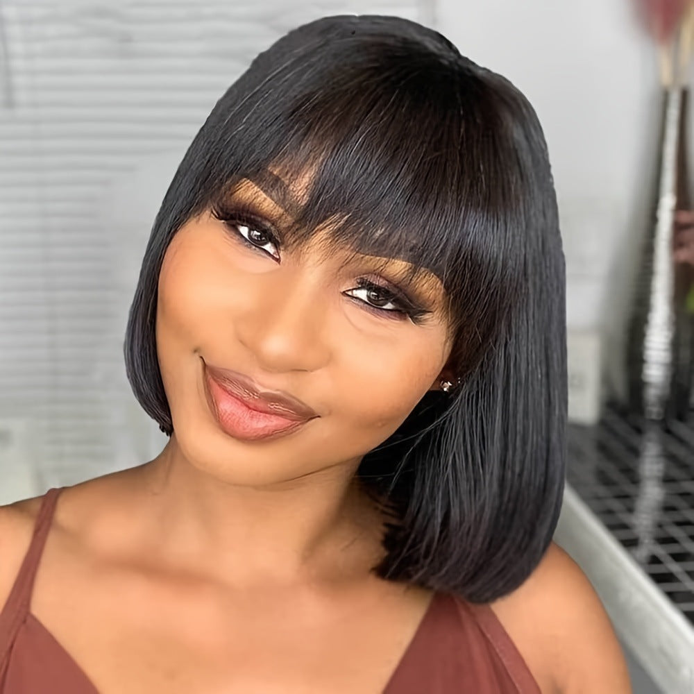 Elegant Short Hair Density Natural Black Daily Full Mechanism Wigs Multifunctional Short Straight Hair