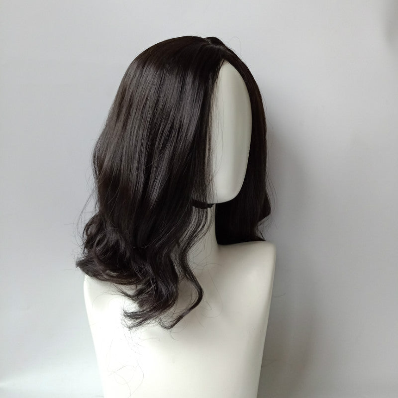 Wig medium long hair fluffy long curly hair feminine temperament face repair synthetic wig female