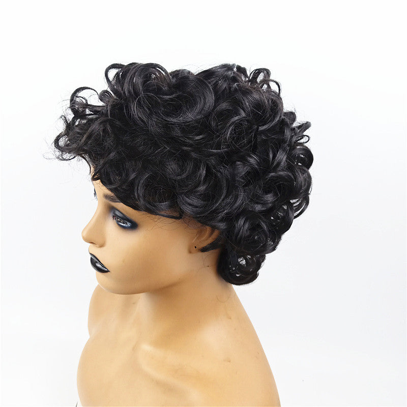 Coolhair Wig Short Curly African Blast Hair Small Curly Hair and Fashionable Synthetic Fiber Head Cover