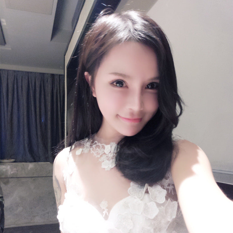 Wig medium long hair fluffy long curly hair feminine temperament face repair synthetic wig female