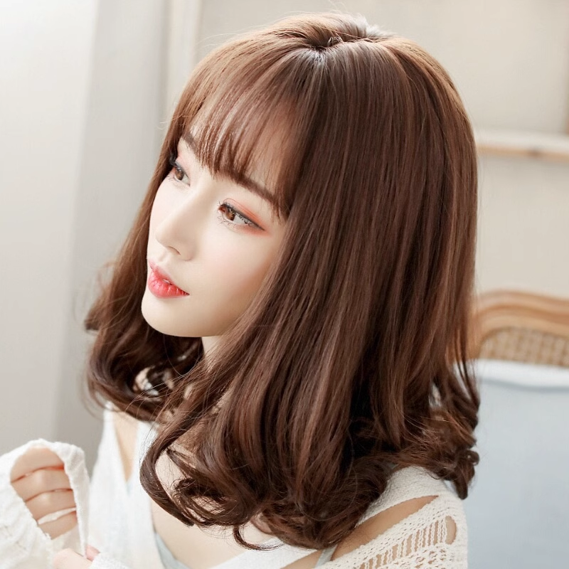 Coolhair Wig Natural Curly Synthetic Women's Wigs with Long Bangs White Stock Colored Short Bob Stylish