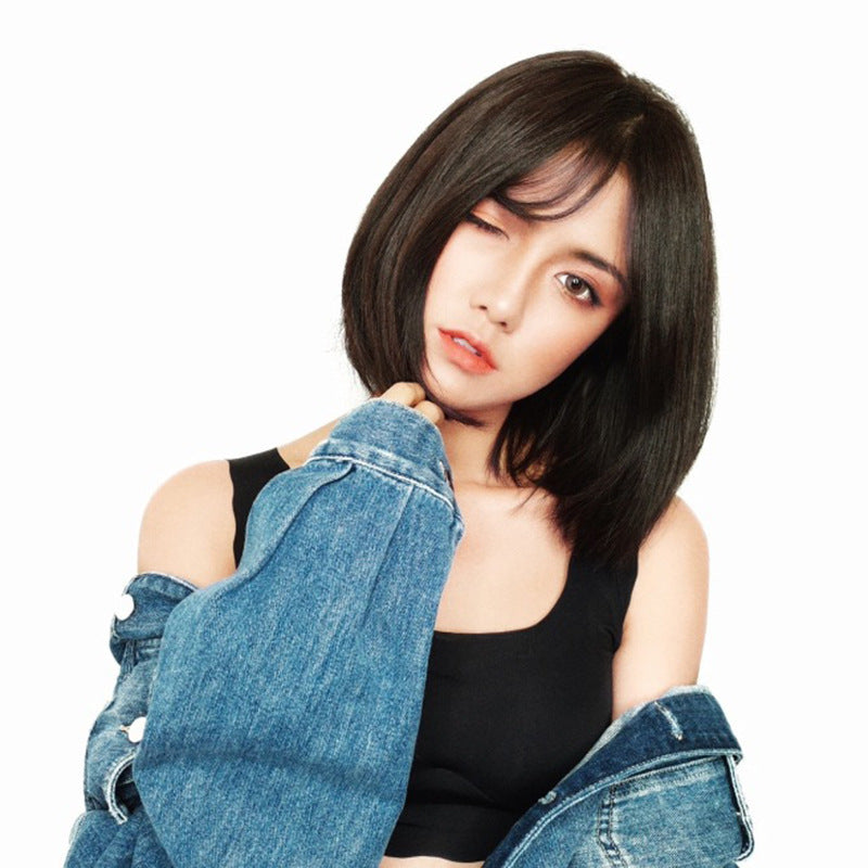 Japanese and Korean Popular Women's Synthetic Wigs with Body Wave Air Bangs Short Bob Hair Small Cap Size