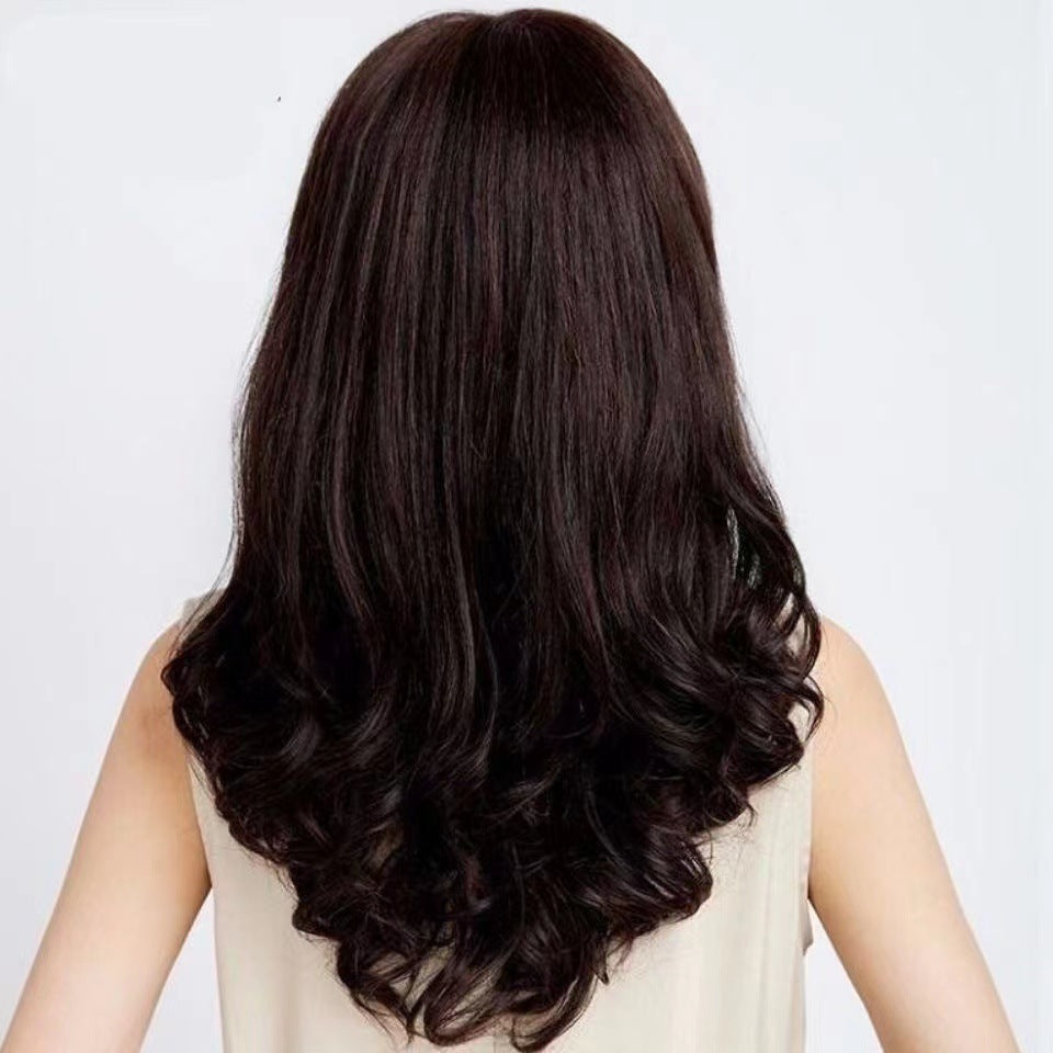 Coolhair Black Body Wave Heat Resistant Synthetic Wig 100% Density Flat Bangs Natural Hairline Women Daily Use Korean Style