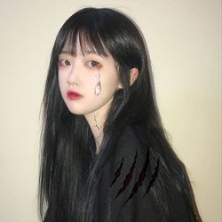 Japanese and Korean manga bangs wig, women's red waist length straight hair, internet celebrity, same style synthetic headband