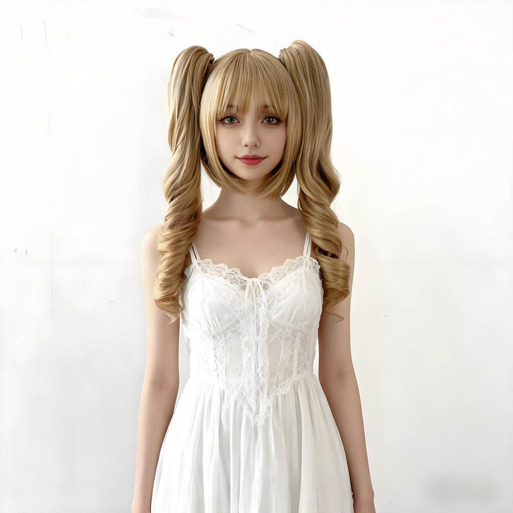 2 E-commerce Body Wave Cosplay Wig Women's Fashion Double Ponytail Lolita air Bangs Full Head Set Synthetic 100% Density Heat