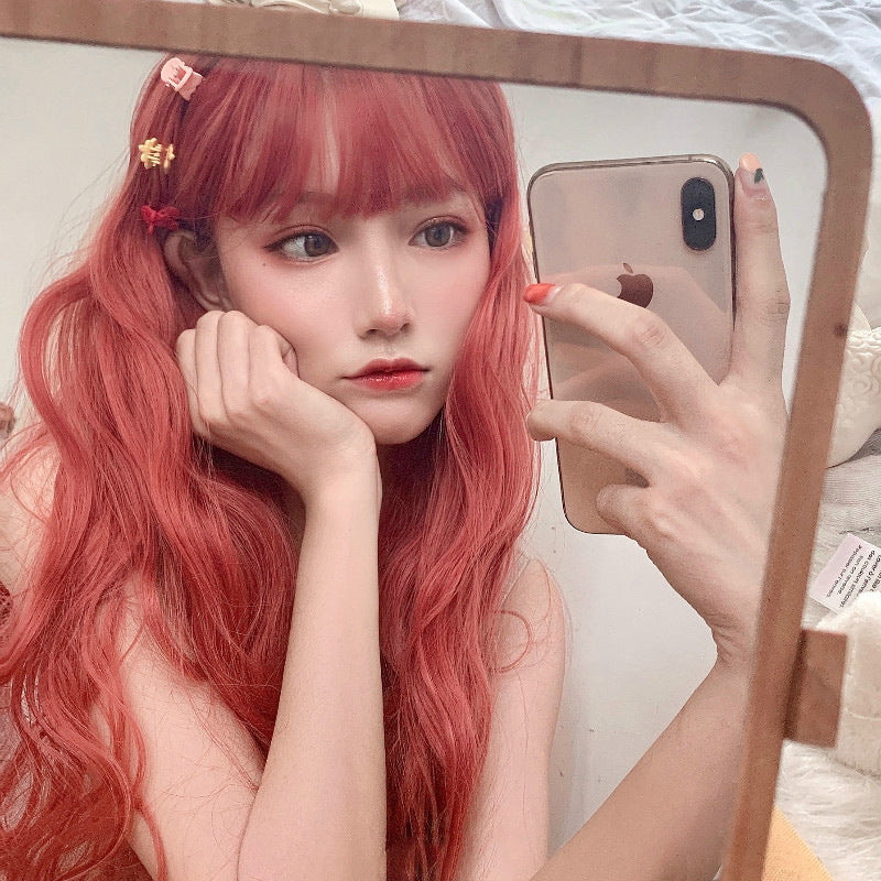 Hot Selling Coolhair Wig Popular Fashion Bangs Wig Europe and America Red Wavy Curly Weaves Wigs
