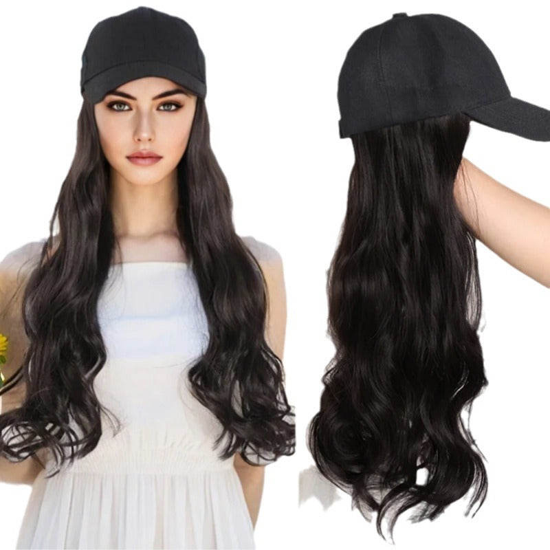 Hot Selling Women's Small High-temperature Fiber Body Wave Long Curly Hair Baseball Cap Wig Hat Heat Resistant Natural Hairline