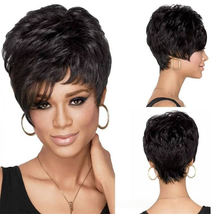 Coolhair Straight Brown Synthetic Hair Wig Bangs Short Pixie Cut Women's Heat Resistant 100% Density