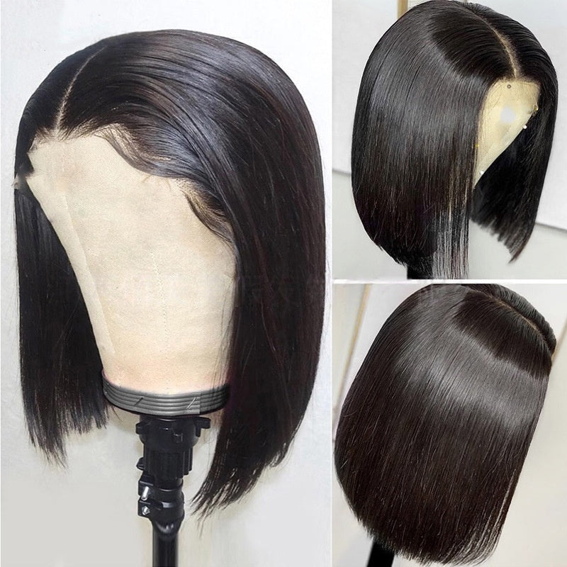 European American Fashion Short Straight Bob Wig Women Coolhair Dark Brown Natural Hairline 100% Density High Temperature