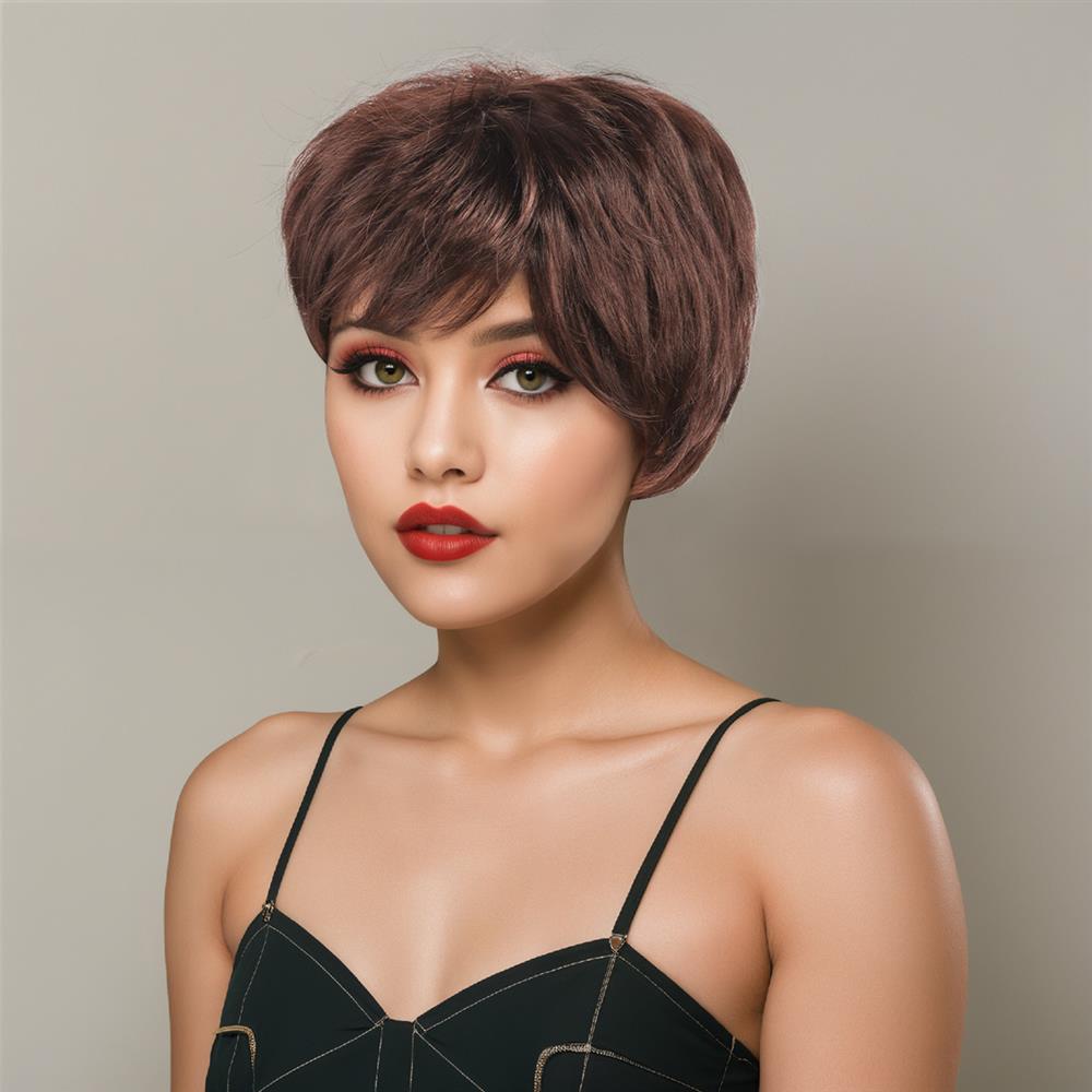 Wigs Supplier Straight Black Short Synthetic Wig with Pixie Cut Bang Coolhair Wig Daily Party Heat Resistant Wigs for Women