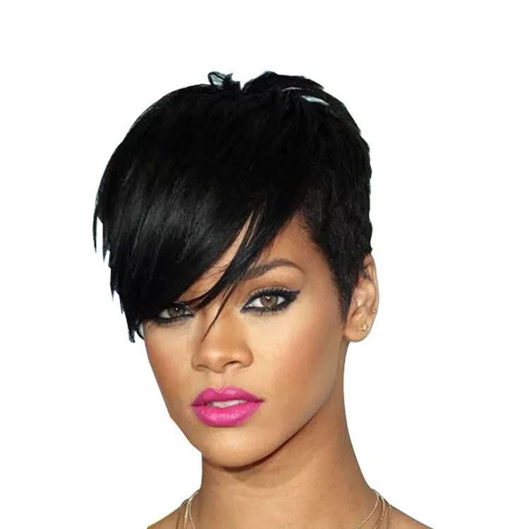 African women's short straight hair with slanted bangs manufacturer wholesale high temperature silk wig and headband