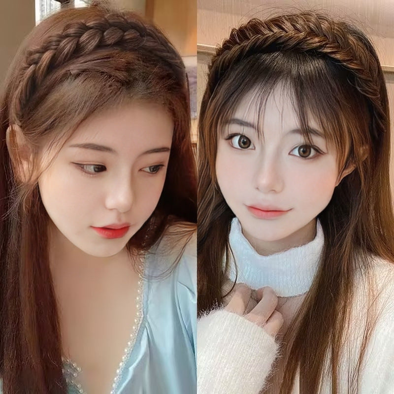 Wigs, women's hand woven fishbone braids, hair bands, integrated height increasing headpieces, manufacturer in stock