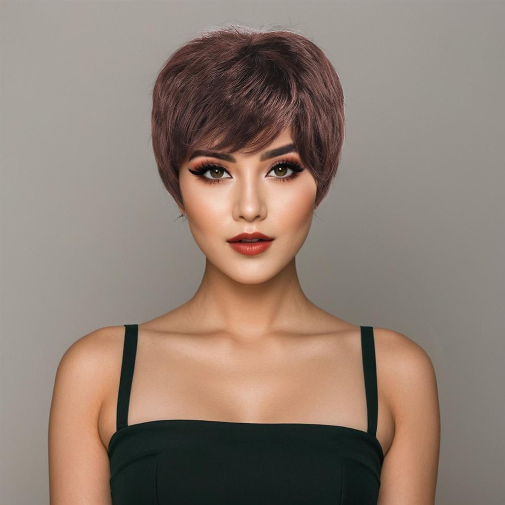 Wigs Supplier Straight Black Short Synthetic Wig with Pixie Cut Bang Coolhair Wig Daily Party Heat Resistant Wigs for Women