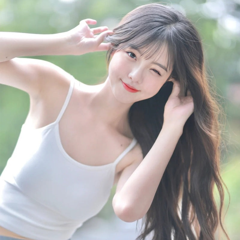 European American Adjustable Women's Wig Air Bangs Long Curly Hair Fluffy Big Waves Waist Length Full Head Cover