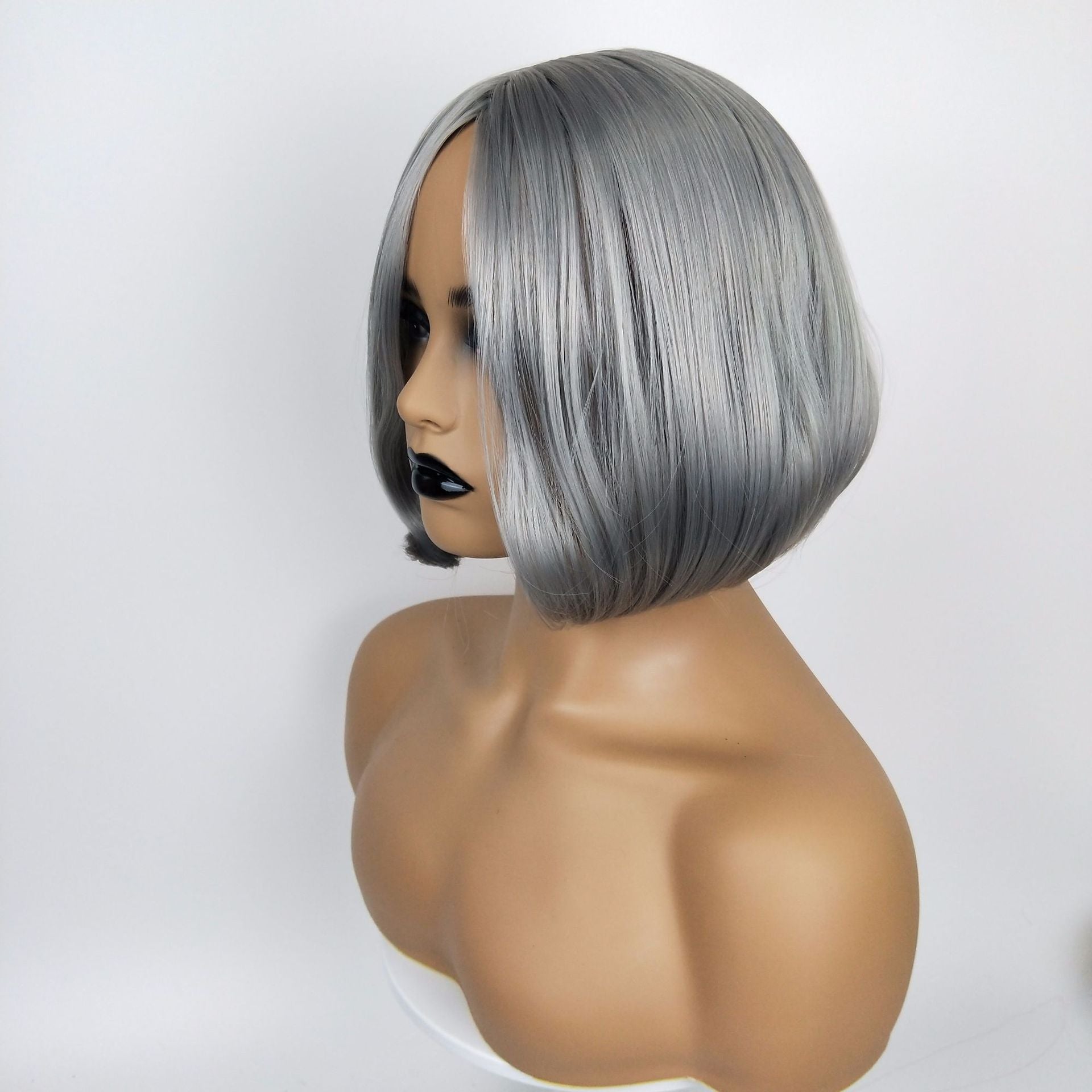 Coolhair Wig 13*6 Lace Wig Gray Silver Mix High Quality Smooth Fiber Bob Short Straight Hair Soft Breathable Real Photo