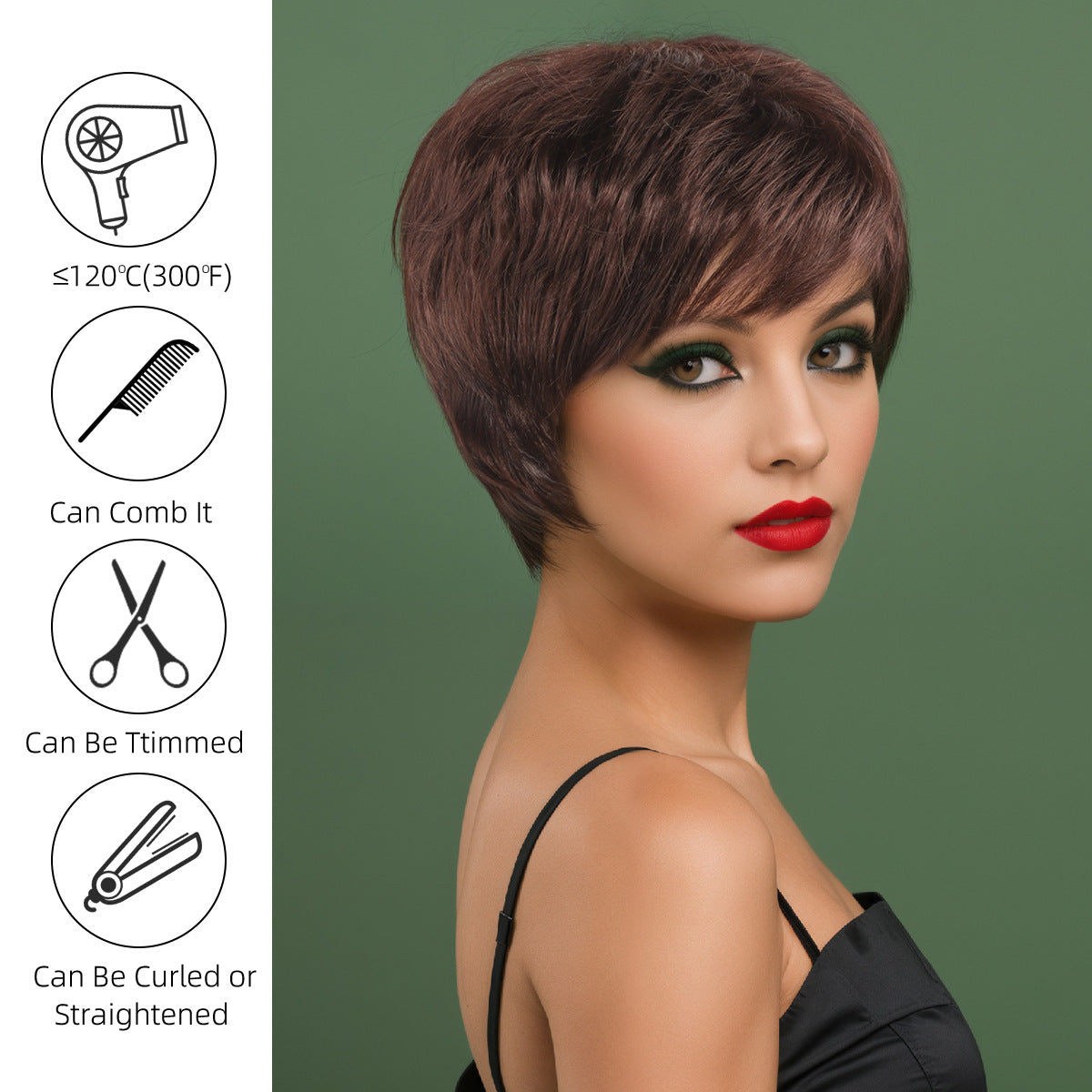 Wigs Supplier Straight Black Short Synthetic Wig with Pixie Cut Bang Coolhair Wig Daily Party Heat Resistant Wigs for Women