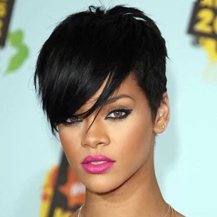 African women's short straight hair with slanted bangs manufacturer wholesale high temperature silk wig and headband