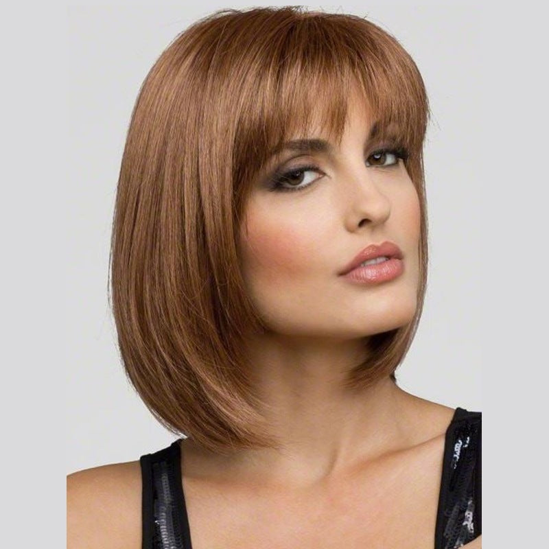 Factory Direct Supply Coolhair Wig European American Style Short Brown Wig with Elegant Trendy Air Bangs