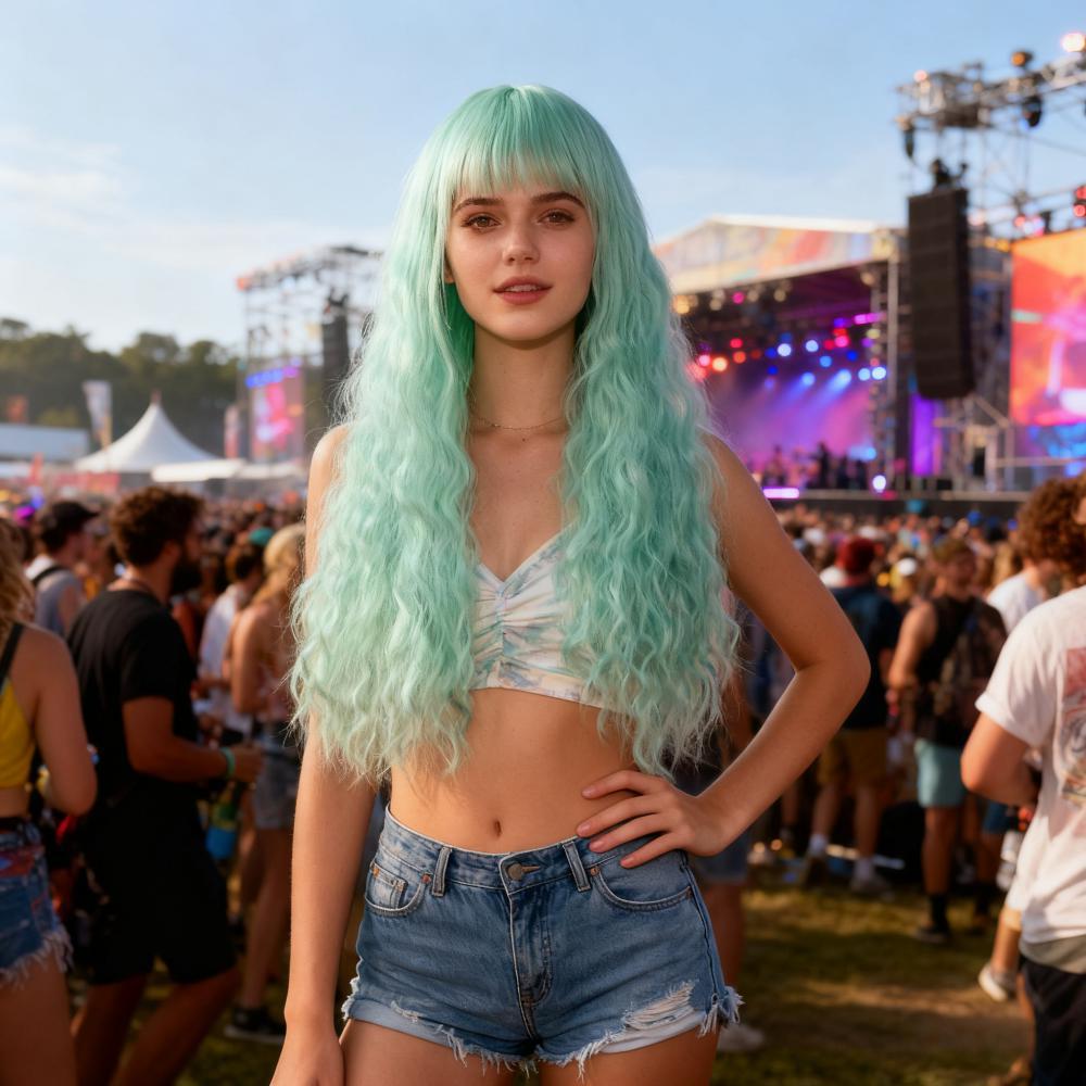 Coolhair Wig 80cm Long Wavy Women High Temperature Synthetic Hair Multicolor Pink Black Party Cosplay Small Cap