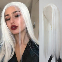 European and American Best-Selling Pure White Long Straight Hair Medium Split Fiberglass Wig Head Cover Wigs Manufacturer